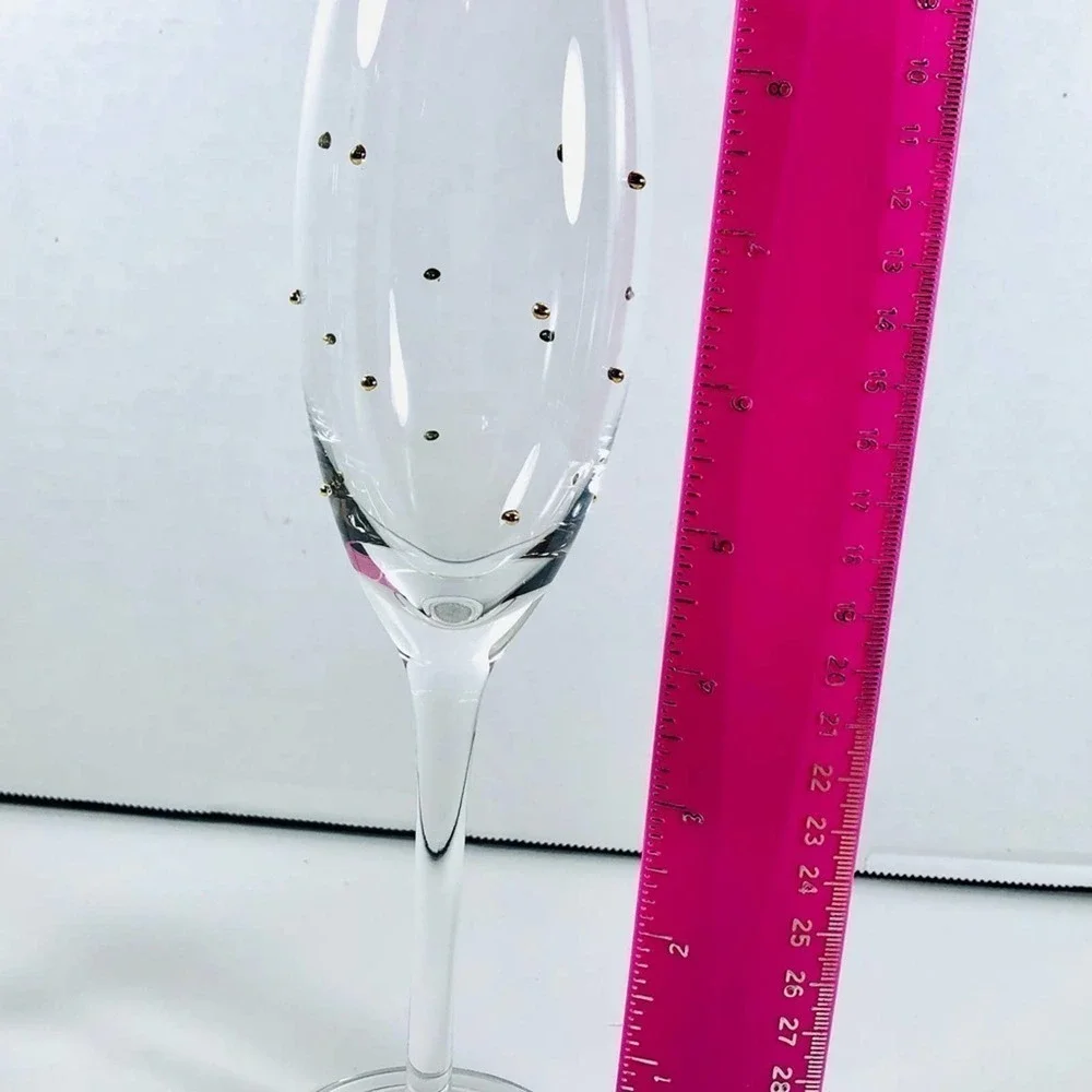 POTTERY BARN Gold studded Pair Of crystal champagne flutes